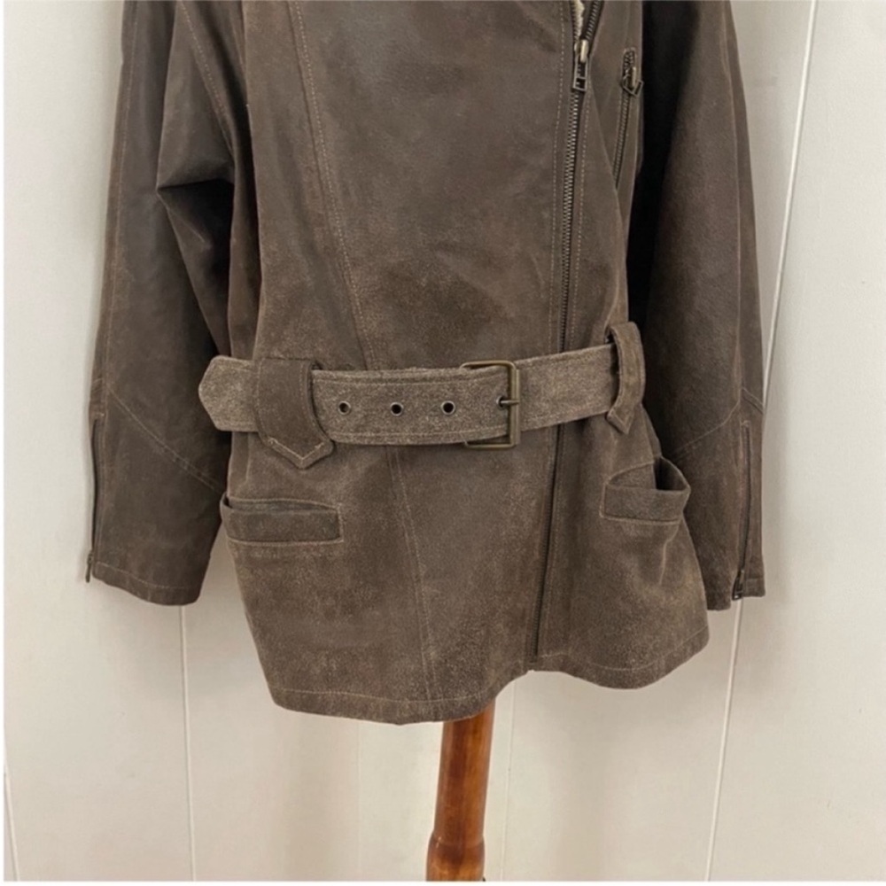 90s Suede‎ Leather Jacket Women’s S Faux Sherpa Moto Y2K MODA International - Picture 6 of 9
